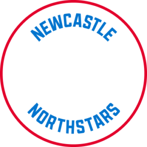 The Newcastle Northstars logo in white with blue writing and a red circular outline.