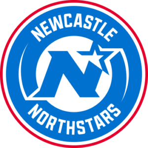 The Newcastle Northstars logo in blue with white writing and a red circular outline.